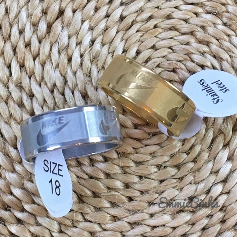 NWT Nike Swoosh Etched Stainless Steel Band Ring - Unisex Minimalist Design - Picture 7 of 13